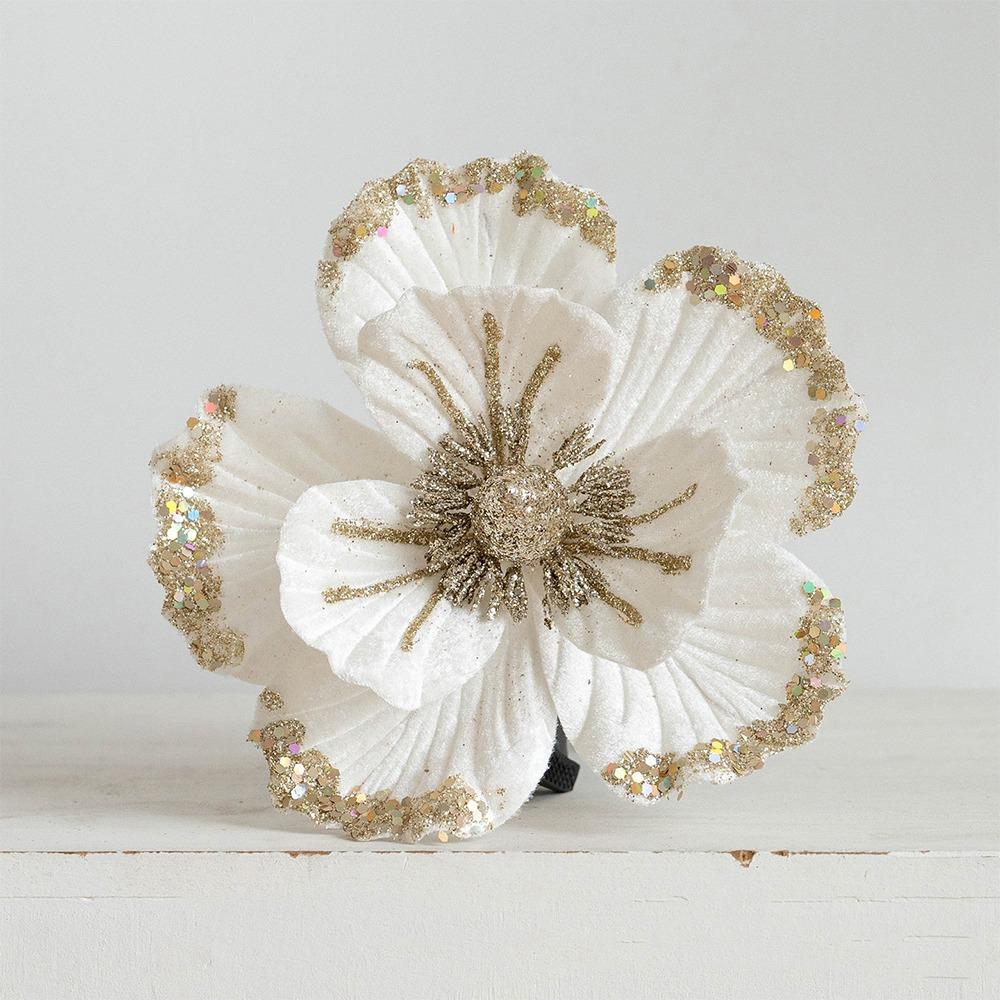 Velvet Fabric Glitter Christmas Flower Sparkling Christmas Tree Magnolia New Year