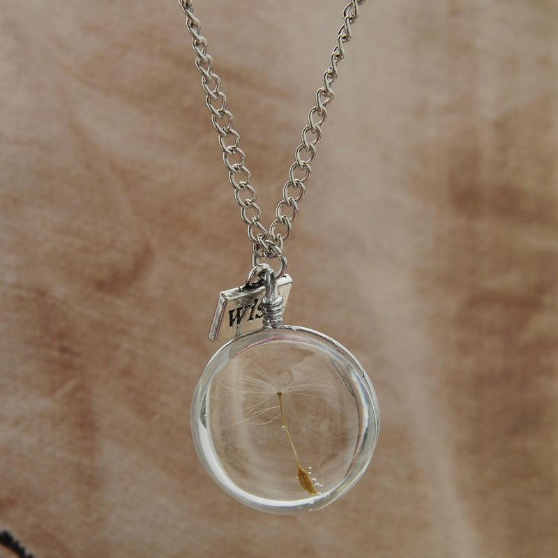 Fashion Crystal Glass Ball Dandelion Necklace Long Chain Pendant Necklaces Jewelry Accessories