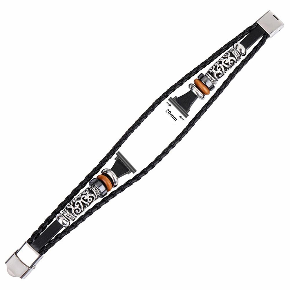 20mm Ethnic Band Bracelet for Samsung Galaxy Watch FE 40mm/Watch7 44mm/40mm Leather+Metal Wrist Strap