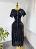 French small fragrant style pearl decorative short-sleeved knitted dress women's waist pleated temperament long dress