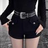 2025 Damen High-Waist Schwarze Schlankheits-Booty-Shorts mit Gürtel - Frühjahrsmode