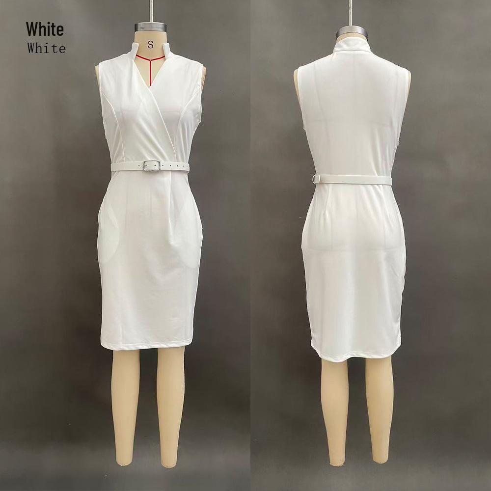 Elegantes lässiges ärmelloses Taschenkleid mit Gürtel (2026)