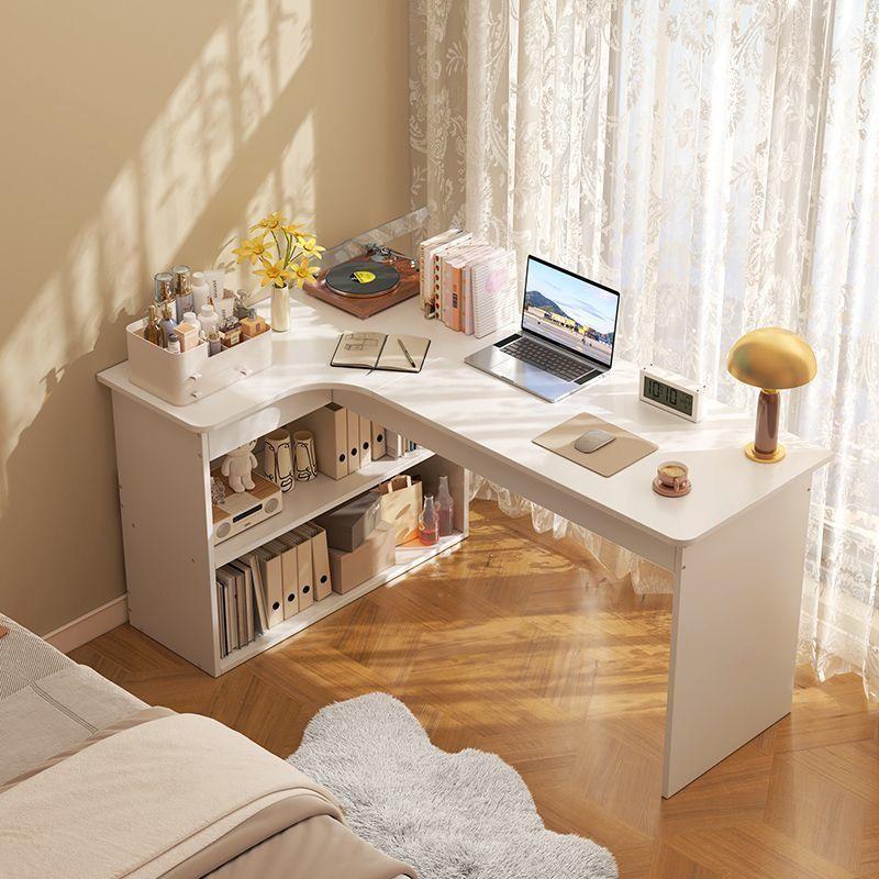Adjustable Corner Computer Desk with Integrated Bookcase for Home Office or Bedroom Vanity