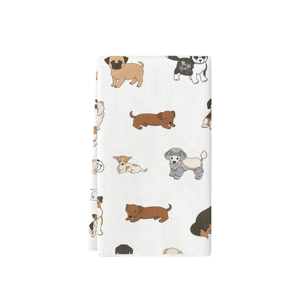 Assorted Cute Puppies Wearing Hats and Face Masks Tea Towels - Printed Kitchen Dish Towels and Rags