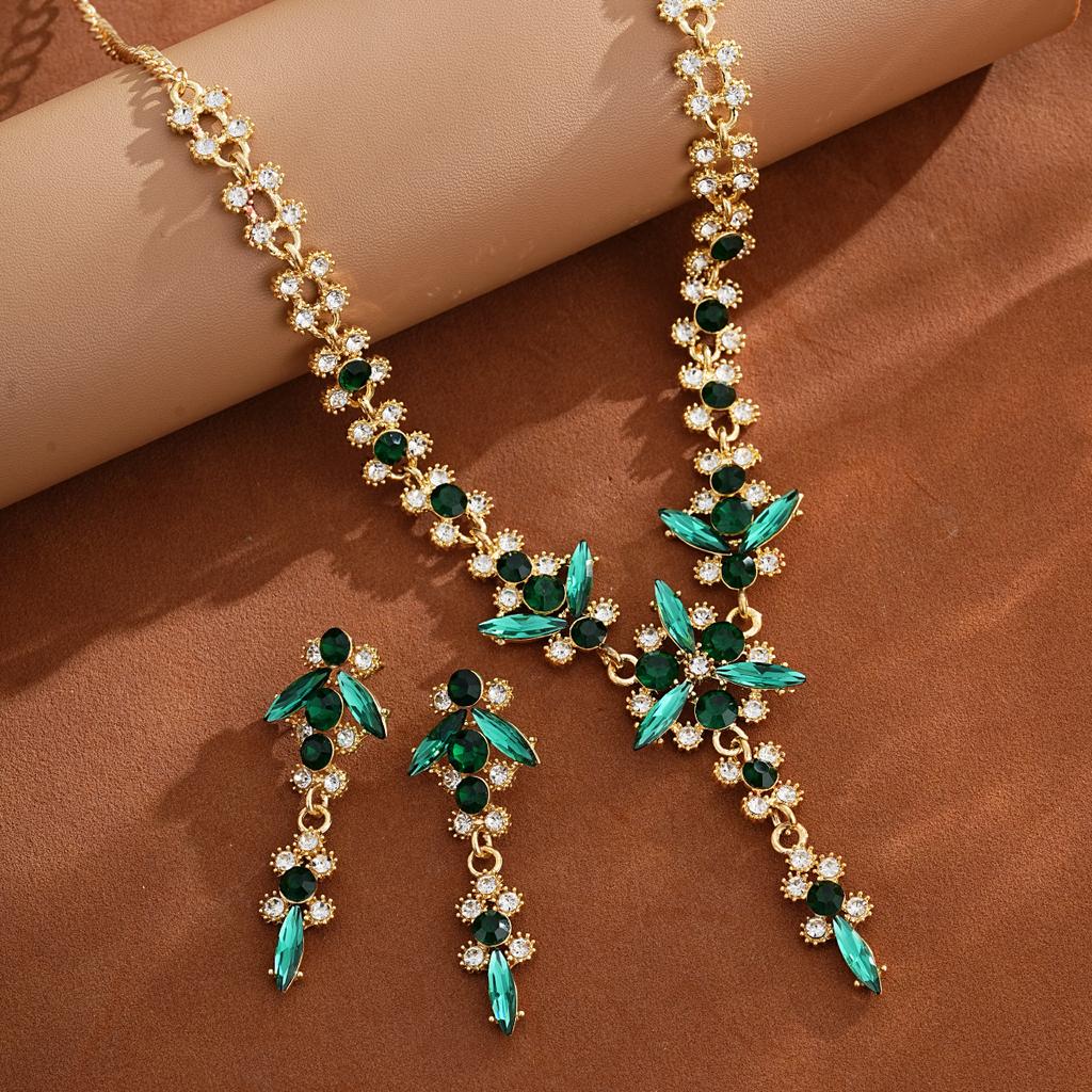 2026 Necklace Earrings Two-piece Set Premium Rhinestone Set Bridal Wedding Banquet Jewelry