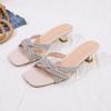Women's Summer 2026 Rhinestone Strap Mid-Heel Slide Sandals