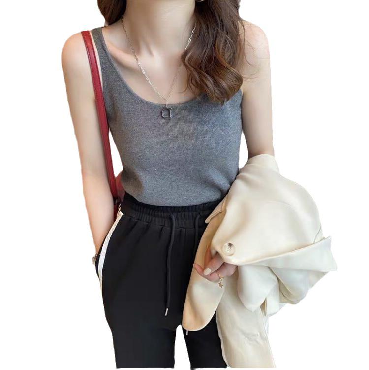 Sling 2024 Summer Slimming Ice Silk Knit Sleeveless Top for Women