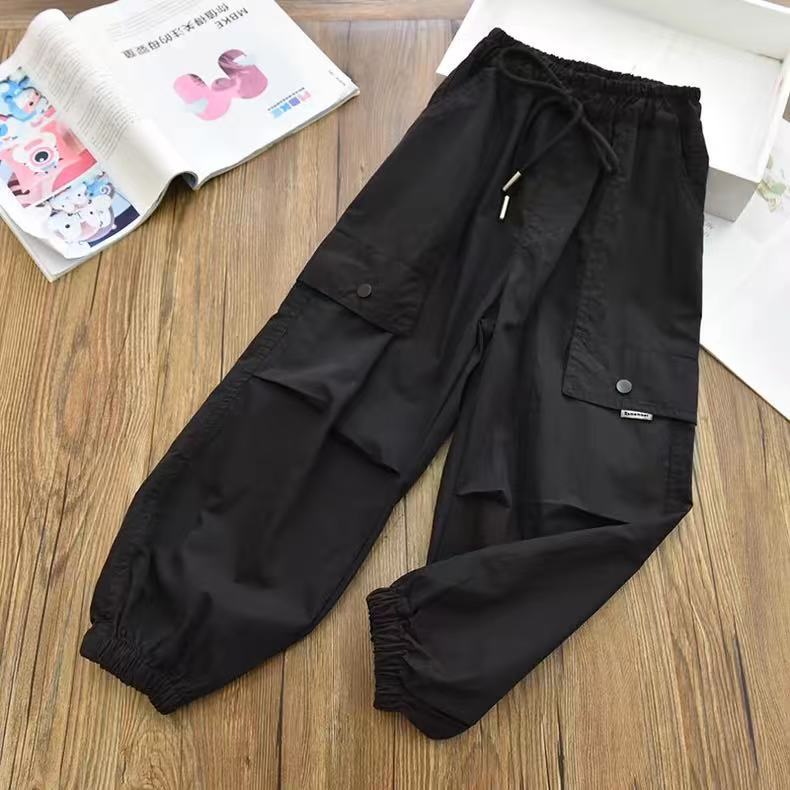 Girl Tights Fashionable Kids Cargo Joggers Elastic Ankle Pants Casual Trousers Light Breathable Summer Trendy Outfit