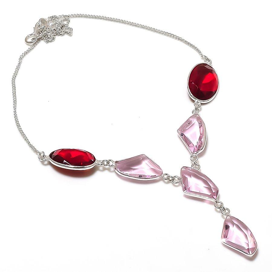 

Natural Pink Kunzite, Garnet 925 Sterling Silver Jewelry Necklace 18 ASN-5889