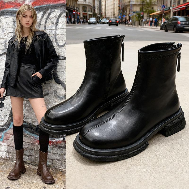 Short Boots Women's Autumn and Winter New Thin Boots British Style Thick-soled Boots Women's Martin Boots Spring and Autumn Single Boots