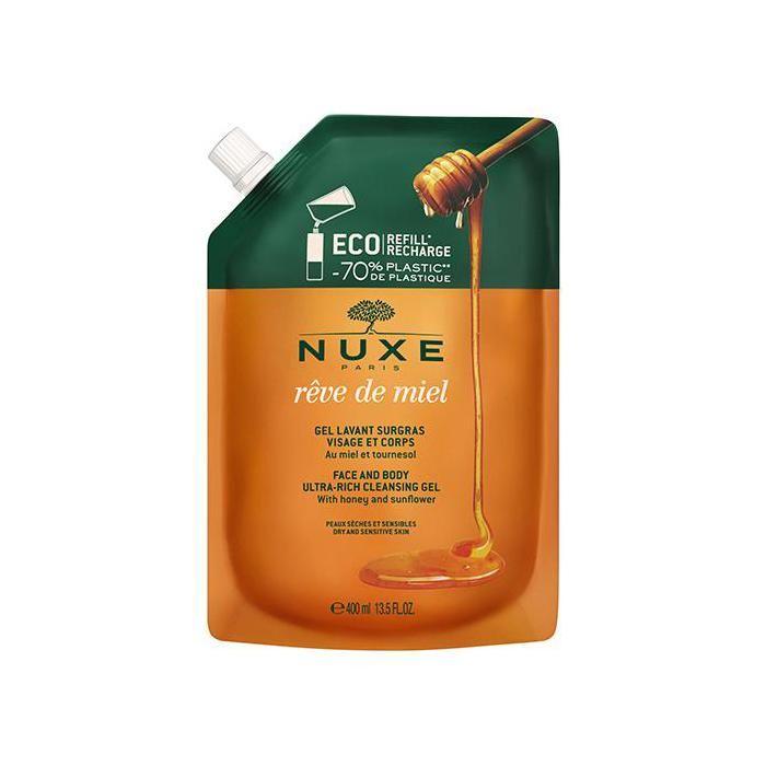 Gel Lavant - NUXE - Rêve de Miel - Éco-Recharge 400 ml - Peaux Sèches et Sensibles - Miel et Tournesol