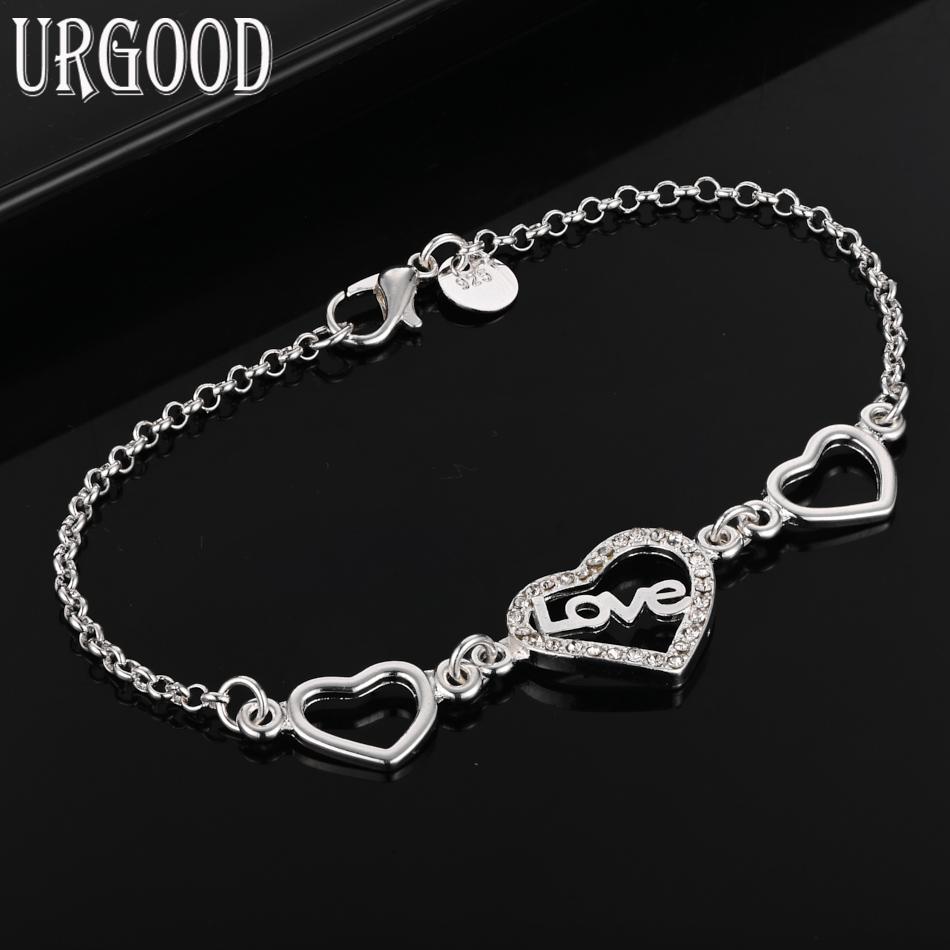 925 Sterling Silver Heart Bracelet Gift Wedding Fashion Jewelry