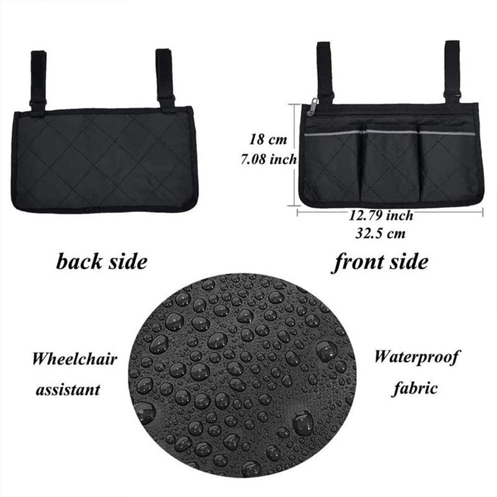 Wheelchair Side Storage Bag with Multiple Pockets Organizer for Medical Supplies Accessories Compact Storage Solution