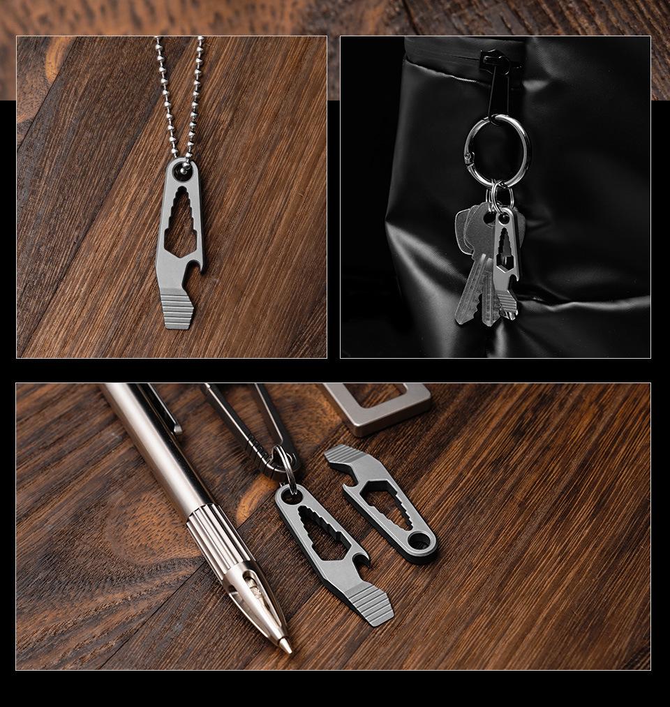 Titanium Alloy EDC Pry Bar & Bottle Opener Keychain Pendant