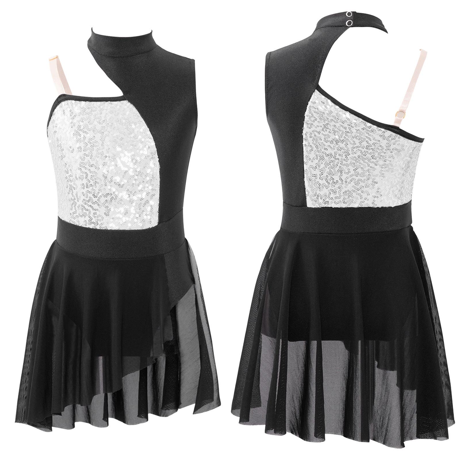 

Дитяча сукня з блискучими паєтками для ліричних танців, гімнастика, без рукавів, трико з відкритими плечима 11-12 Years