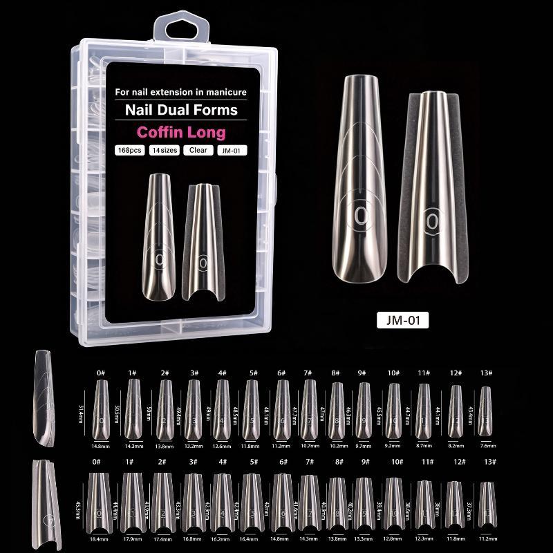 168 Pcs Of Dual-Form Nail Forms - Nail Molds, Can Quickly Extend Nails, No Paper Forms Needed 14 Sizes Nail Art Tools