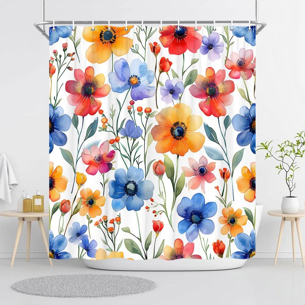 

Pretty Vintage Floral Print Shower Curtain Rustic Rustic Botanical Polyester Fabric Shower Curtains Bathroom Decor with Hooks 90x180cm