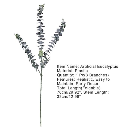 1 stk Falsk Blomst Kunstig Dekorasjon Eukalyptus Bladform Mote 3 Grener Eukalyptus Blad Falsk Plante til Hjemmet