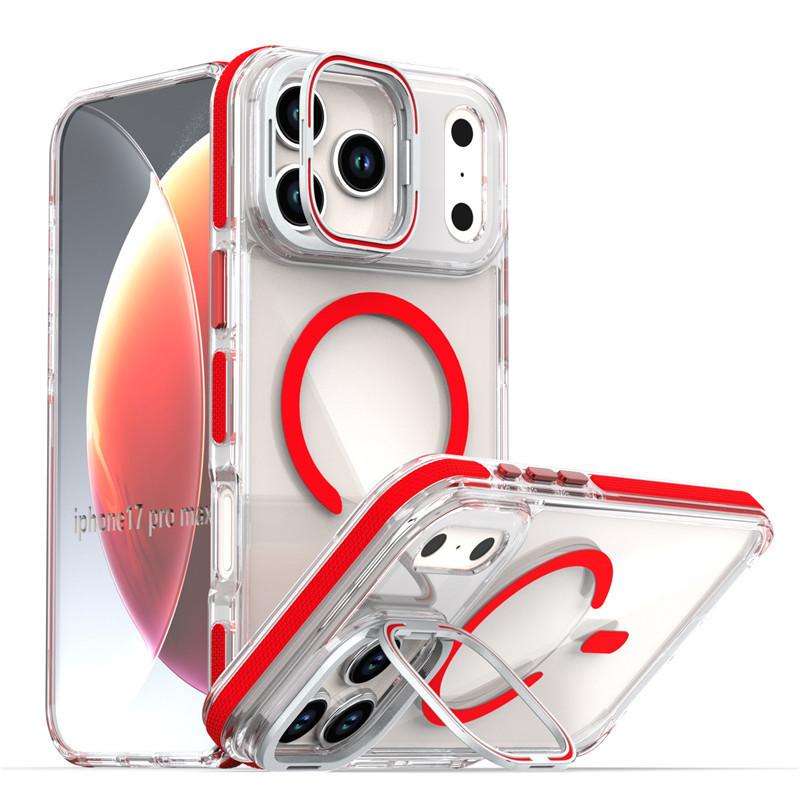 Applicable To IPhone17 Pro Transparent Magnetic Bracket Mobile Phone Case Apple 16 15Pro Max Independent Metal Buttons