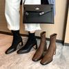 French square head thick heel Martin boots women's autumn and winter elastic temperament versatile short boots