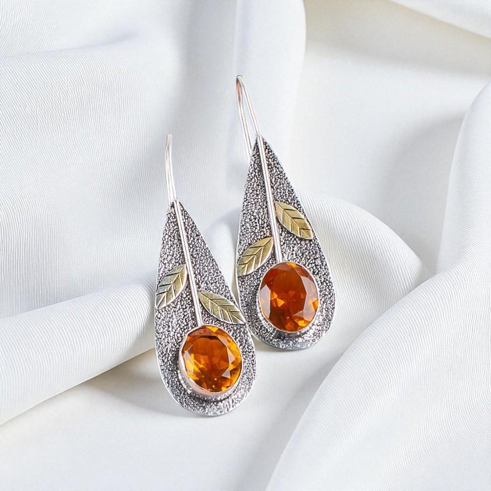 Citrine Gemstone 925 Sterling Silver Jewelry Handmade Drop/Dangle Earrings 2.00" EE-72-1