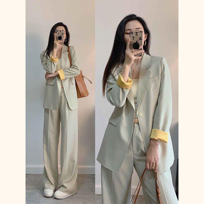 

Women s Loose-Fit Suit Jacket & Pants Set - Spring/Autumn Korean Style, Casual Fashion, Professional Formal Wear Small