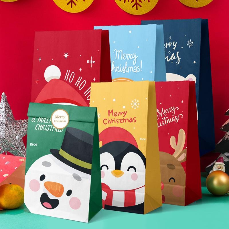 12Pcs Christmas Calendar Gift Bags Countdown Paper Bags For Holiday Party Gift Wrapping Christmas Eve Apple Packaging Bag