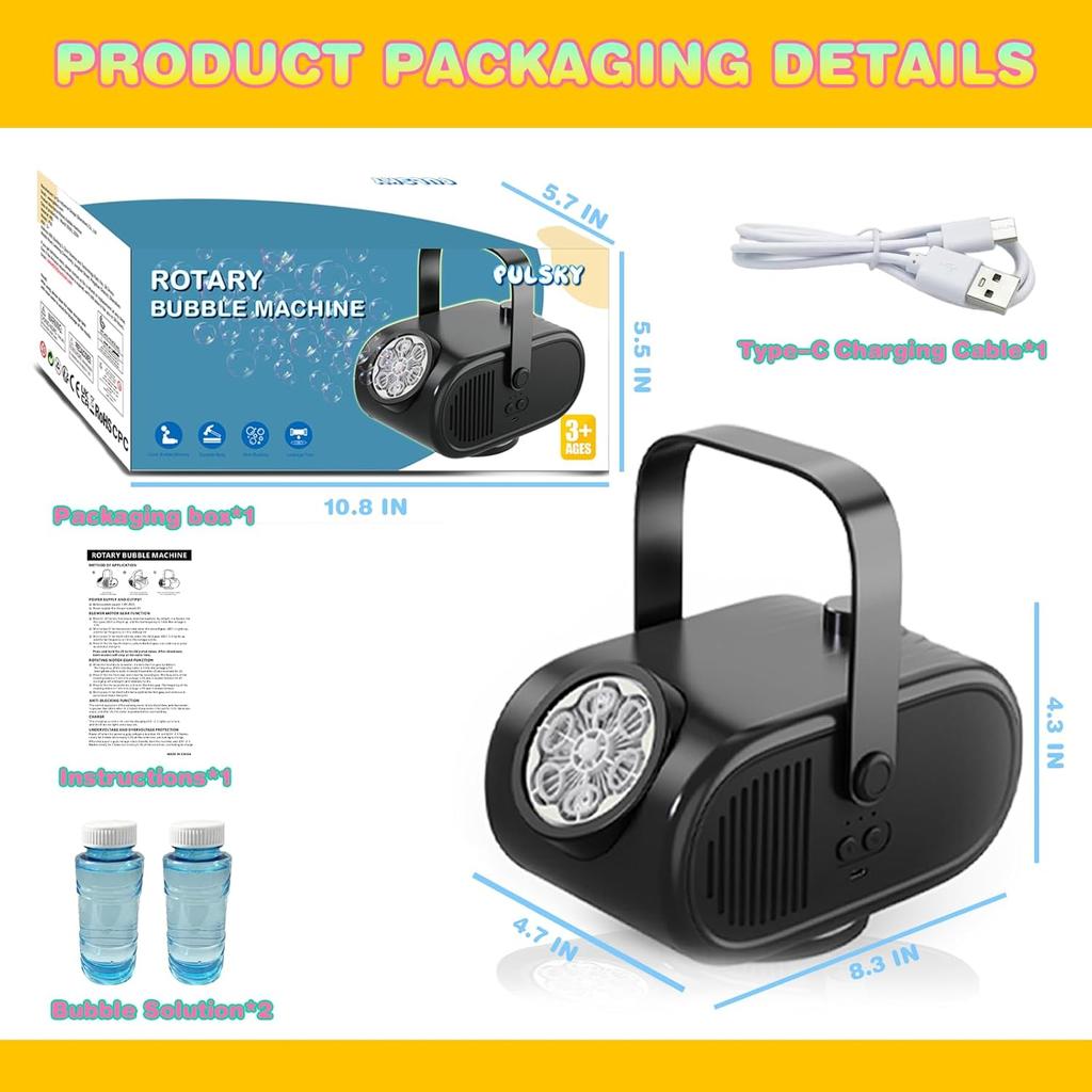 Bubble Machine Automatic Bubble Blower for Kids Portable Auto Rotating 360° Outdoor Toy for Birthday Party Wedding Gifts