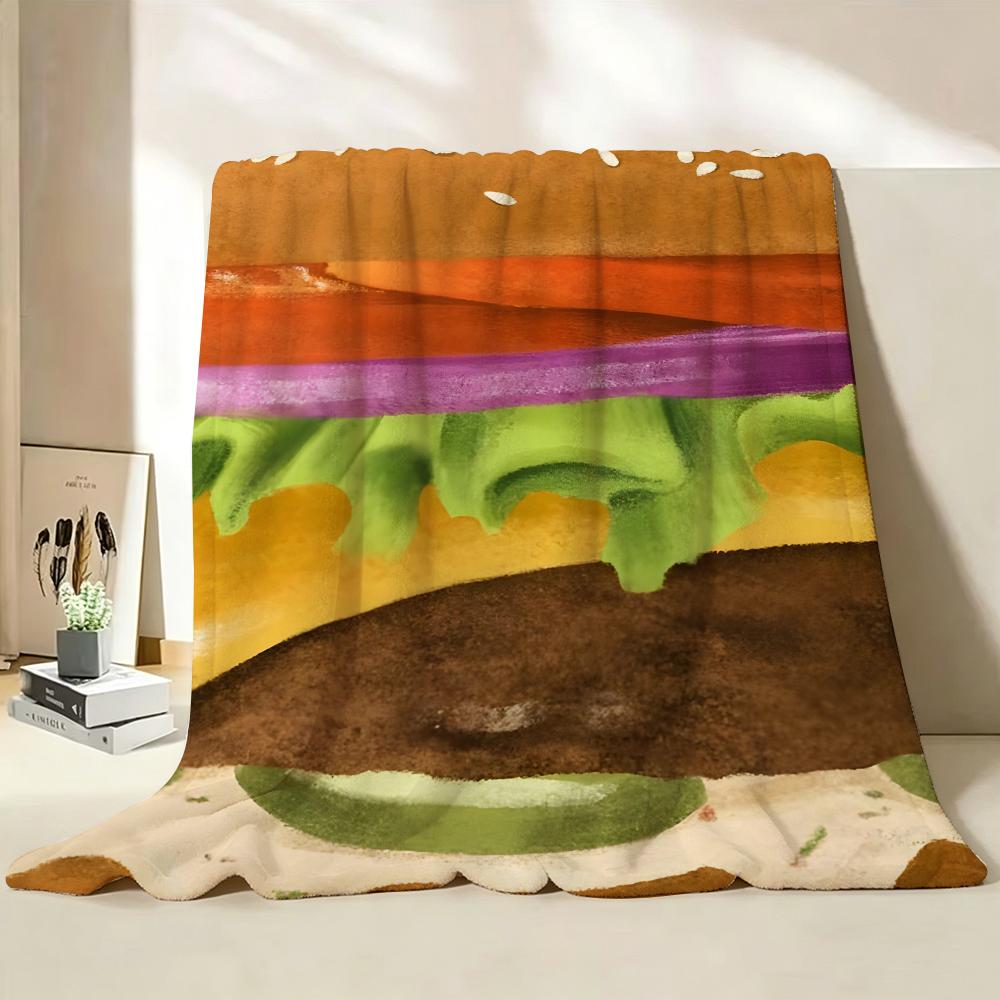 Food H Hamburger P Pizza Throw Flannel Throw Blanket Suitable for Sofa Living Room Bedroom