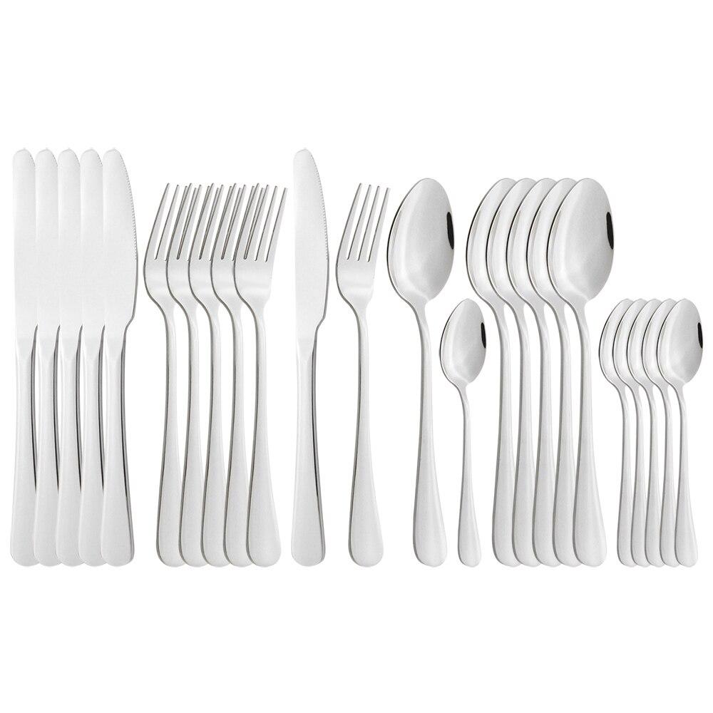 24Pcs Gold Dinnerware Cutlery Set Mirror Dinner Knives Fork Coffee Spoon Silverware Stainless Steel Party Flatware Tableware Set