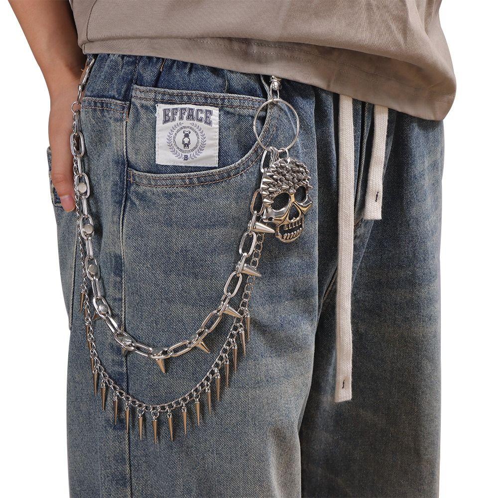 Metal Punk Belt Chain Gothic Tassel Jeans Chain Retro Skull Waist Chain  Male