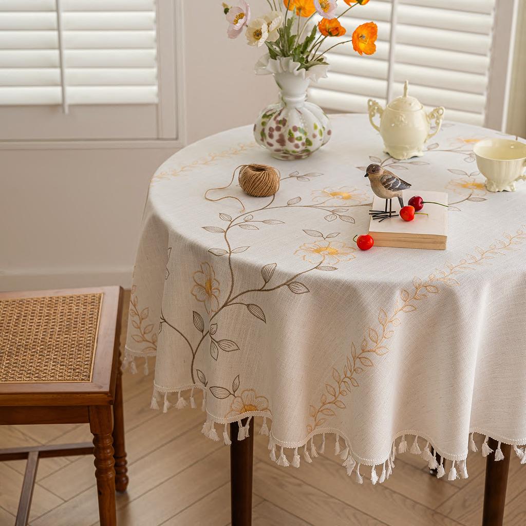 Tablecloth Fabric Cotton And Linen Small Fresh Waterproof Tablecloth High-End Embroidery Dining Table Cloth Round Table Coffee Table Cloth Tablecloth