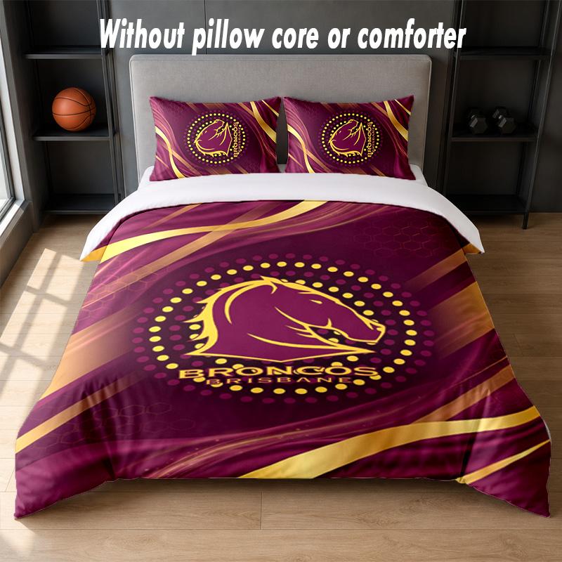 Set Biancheria da Letto Design Brisbane Broncos 1 Copripiumino + 2 Federe Morbido Traspirante Biancheria da Letto per la Casa