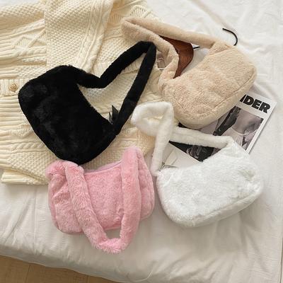 Fashion Plush Fluffy Shoulder Crossbody Handbags Vintage Women Solid Color Underarm Bag Portable Square Travel Street Purse