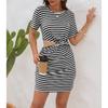 Women's Fashionable casual round neck short sleeved high waisted strap printed dress