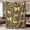 Classic Leopard Print Beige Bow Throw Blanket for Sofa Bedroom Office Birthday Anniversary Fashion Home Comfort Gesture