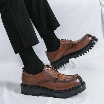 2025 Large Size New Leather Shoes Fashion Men's Casual Shoes Trend Platform Lace-up Leather Shoes
