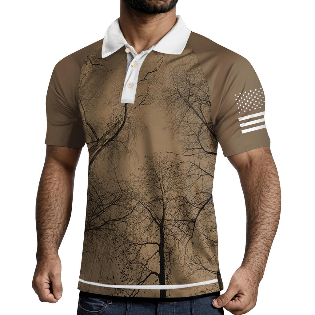 Herre Treknapps Skjorte med Trykk på Revers og Korte Ermer