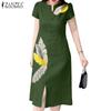 Women Casual O-neck Short Sleeve Summer Print Dress