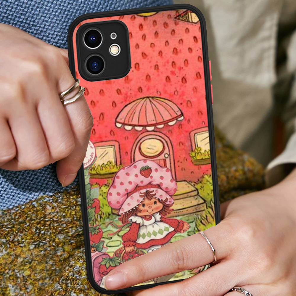 Animated Strawberrys Shortcake Phone Case For IPhone 11 12 13 14 15 16 Pro Plus X XS MAX Matte Bumper Shockproof Cover