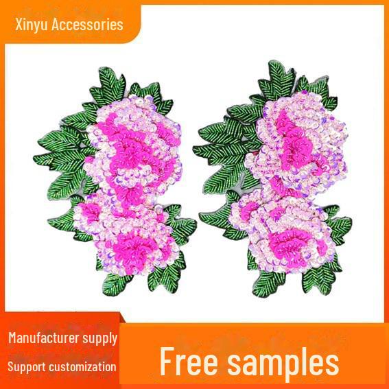 Water-Soluble 3D Floral Embroidered Beaded Patch for Collar or Dance Costume
