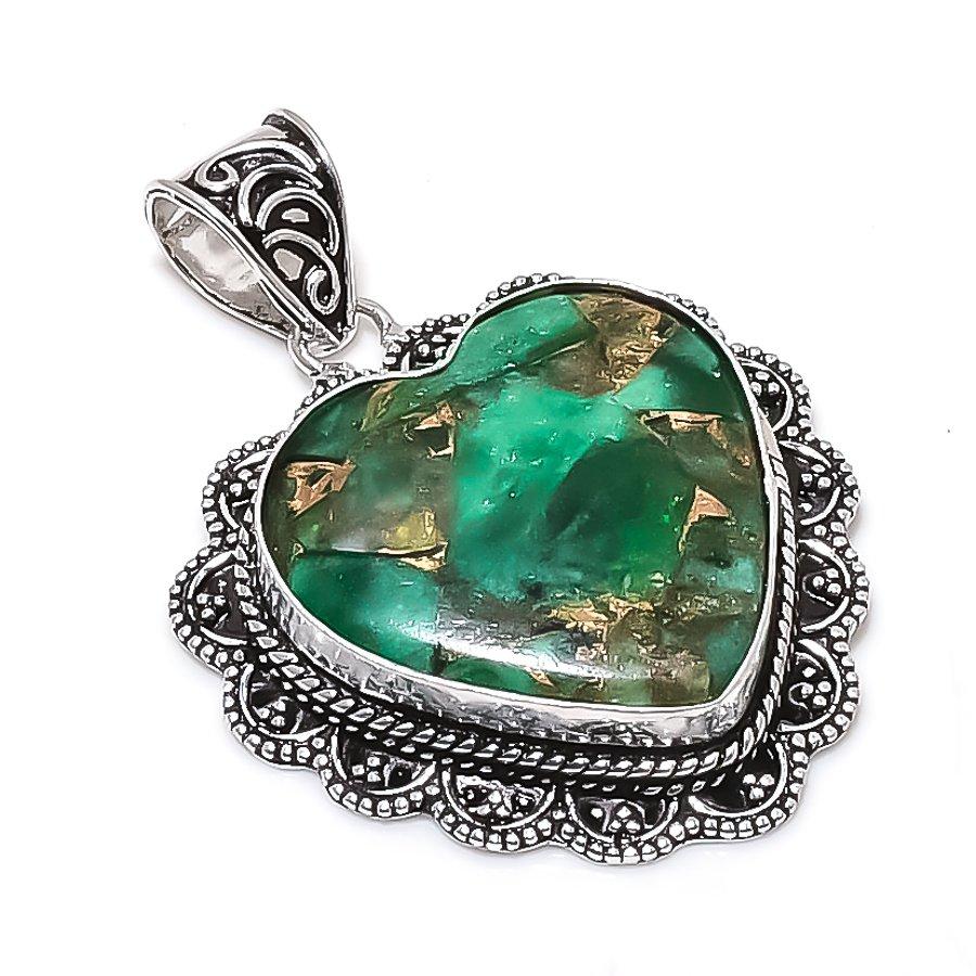 Natural Copper Emerald Gemstone 925 Sterling Silver Jewelry Pendant 1.97  ETC-14017