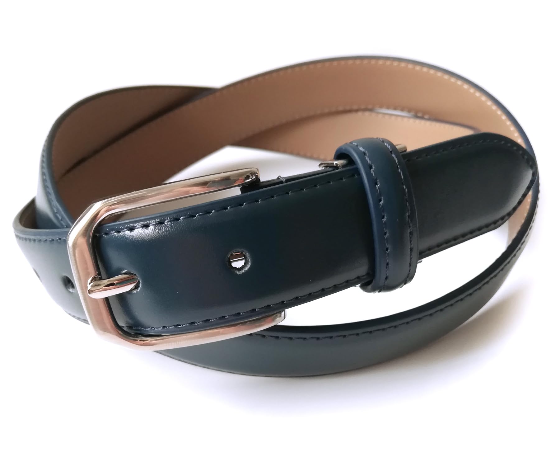 [Париж 16] Мужской цветной ремень, Натуральная коровья кожа, Деловой, Повседневный, Гольф, Стильный дизайн, Синяя пряжка