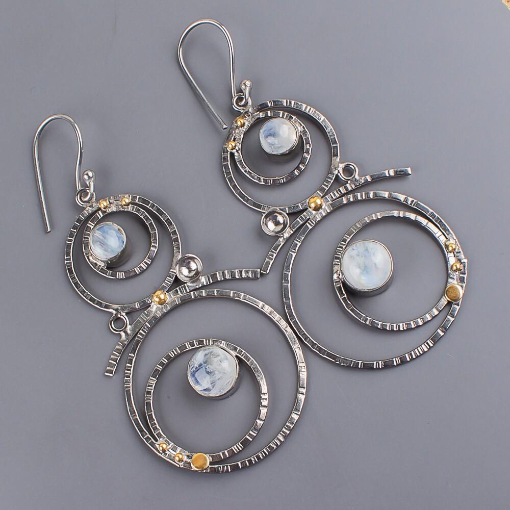 Natural Rainbow Moonstone Gemstone 925 Sterling Silver Handmade Earrings 2.86" EE-76-2