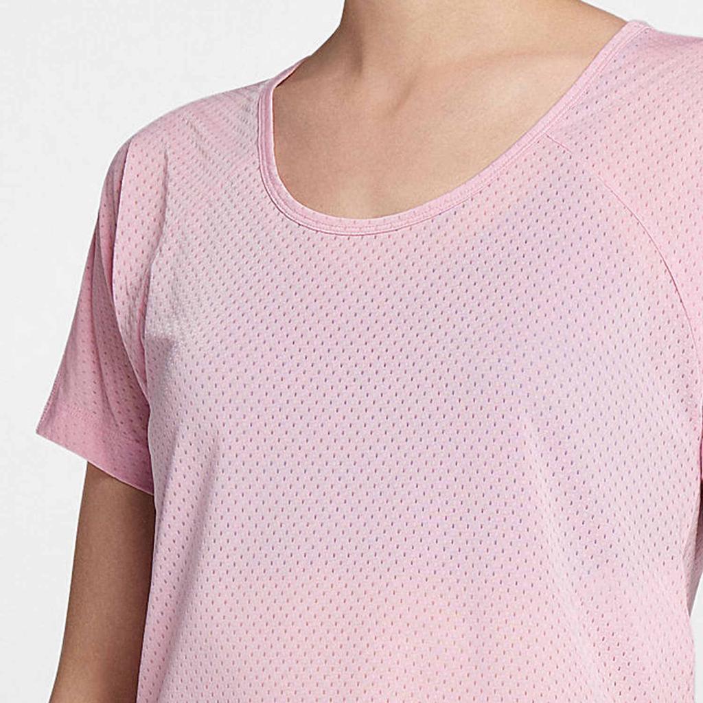 Nike Breathe Miler Solid Fashion Casual Sports Round Neck Mesh Breathable Short Sleeve Raglan T-Shirt Women Tops Pink AJ8142-629