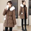 White Fur Collar Waist Padded Clothes Women's Winter New Medium and Long Hooded Padded Clothes Casual Padded Jacket