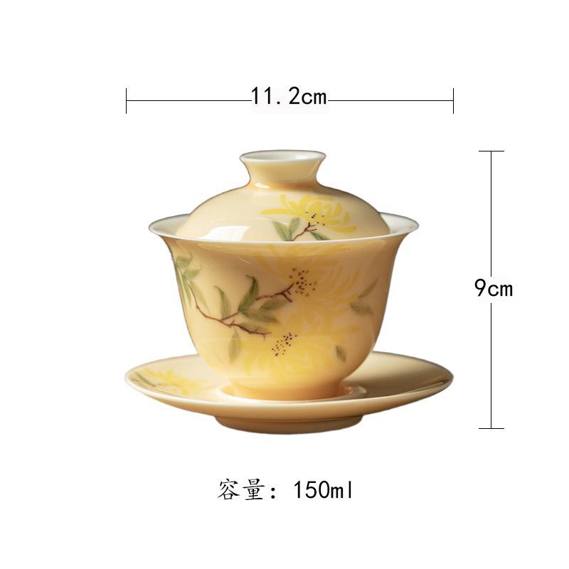 150ml Hand-painted Chrysanthemum Gaiwan Ancient Tea Tureen Tea Bowl With Lid Kit Tea Maker Cover Bowl Teaware Collection