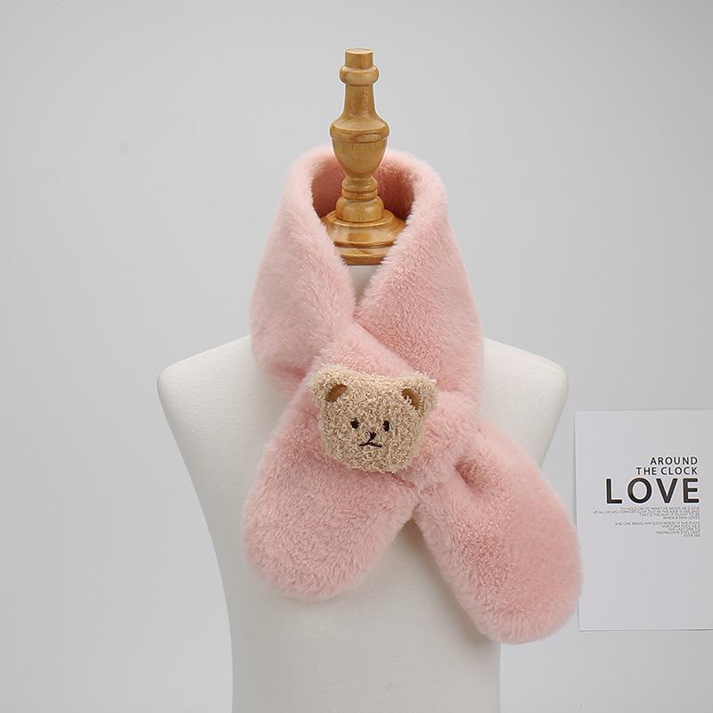 2025 Cartoon Faux Rabbit Fur Kids' Scarf: Plush Winter Neck Warmer for Boys & Girls
