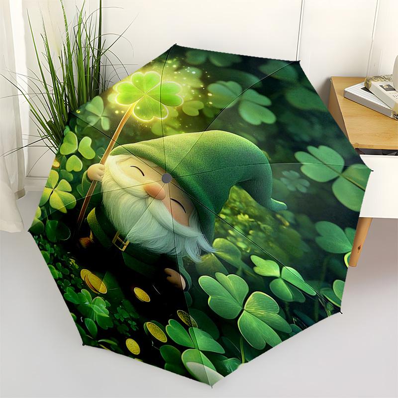 

1pc Leprechaun with Four-Leaf Clover Umbrella with Plastic Handle,Vibrant Cartoon Pattern,Multi-functional UmbrellaPT127