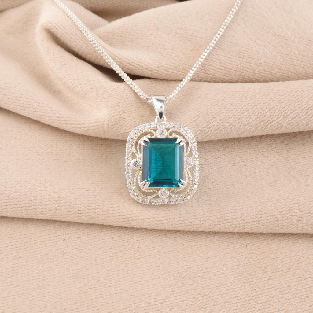 Blue Apatite Gemstone 925 Sterling Silver Jewelry Zircon Pendant For Women Gift CZP-11-6
